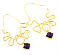 Handmade African Statement Dangle Earrings with Purple CZ Stones for Women
